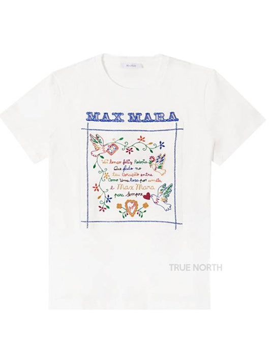 Women's Embroidered Cotton Short Sleeve T-Shirt White - MAX MARA - BALAAN.