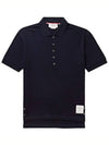 RWB Button Ribbed Polo Wool Knit Top Navy - THOM BROWNE - BALAAN 1