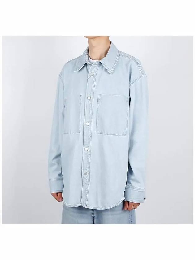 Back Logo Denim Cotton Long Sleeve Shirt Blue - WOOYOUNGMI - BALAAN 3