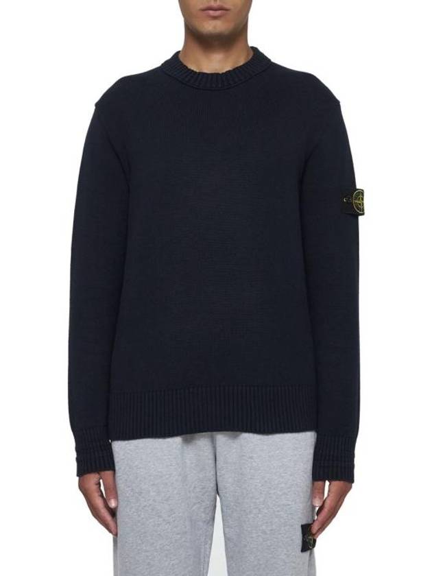 Round Neck Wappen Organic Knit Top Navy - STONE ISLAND - BALAAN 4