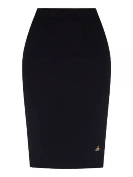 Women's Logo Embroidered Wool Pencil Skirt Black - VIVIENNE WESTWOOD - BALAAN 2
