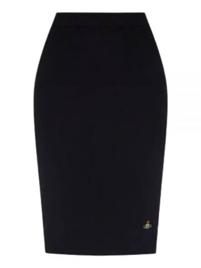 Women's Embroidered Logo Wool Pencil Skirt Black - VIVIENNE WESTWOOD - BALAAN 2