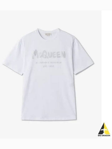 Logo Print Short Sleeve T Shirt White Silver 659729QZAD30934 - ALEXANDER MCQUEEN - BALAAN 1