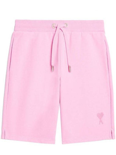 Small Heart Logo Drawstring Shorts Candy Pink - AMI - BALAAN 1