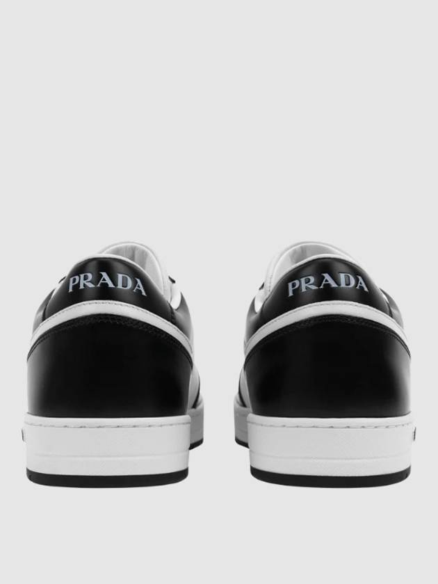 Men's Downtown Triangle Logo Leather Low Top Sneakers White Black - PRADA - BALAAN 5