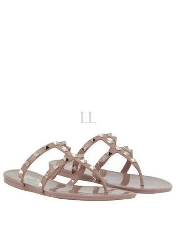 24 4W0S0T84 PVS P45 4W2S0T84 Rubber Rockstud Flat Thong Sandals - VALENTINO - BALAAN 1