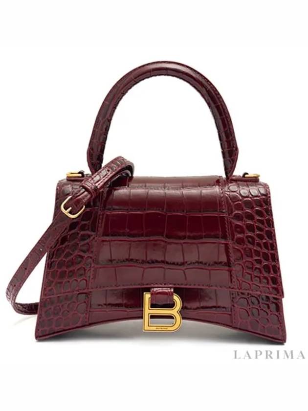 Hourglass Crocodile Emboss Small Shoulder Bag Dark Red - BALENCIAGA - BALAAN 4