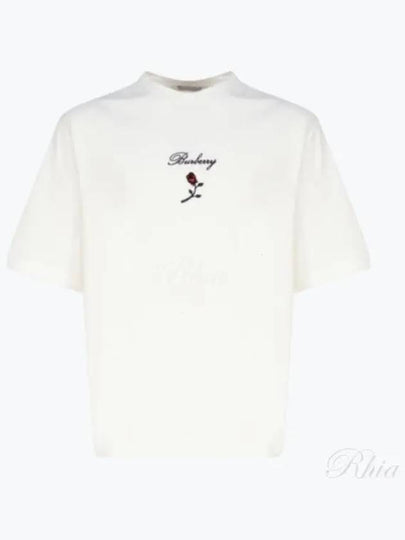 Rose Embroidered Logo Short Sleeve T-shirt White - BURBERRY - BALAAN 2