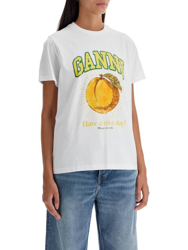 Women's Relaxed Peach Print Short Sleeve T-Shirt White - GANNI - BALAAN 3