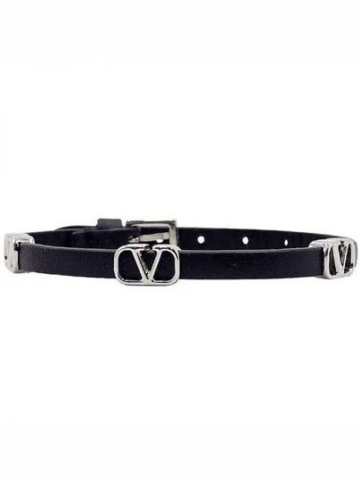 V Logo Leather Bracelet Black - VALENTINO - BALAAN 2