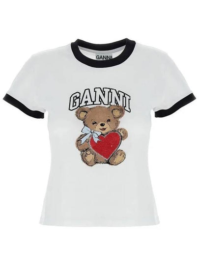 Basic Jersey Bear Print Short Sleeve T-Shirt White - GANNI - BALAAN 2