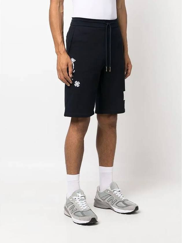 Embroidered Drawstring Cotton Shorts Navy - THOM BROWNE - BALAAN 5