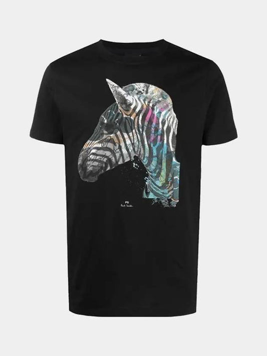 Men's Big Zebra Printing Round Slim Fit Black Short Sleeve M2R010RFP2602 79 - PAUL SMITH - BALAAN 1