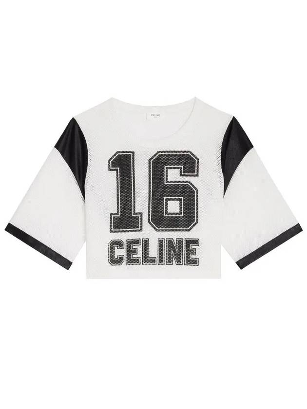 Women's 16 Print Jersey Mesh Crop Short Sleeve T-Shirt Black White - CELINE - BALAAN 3