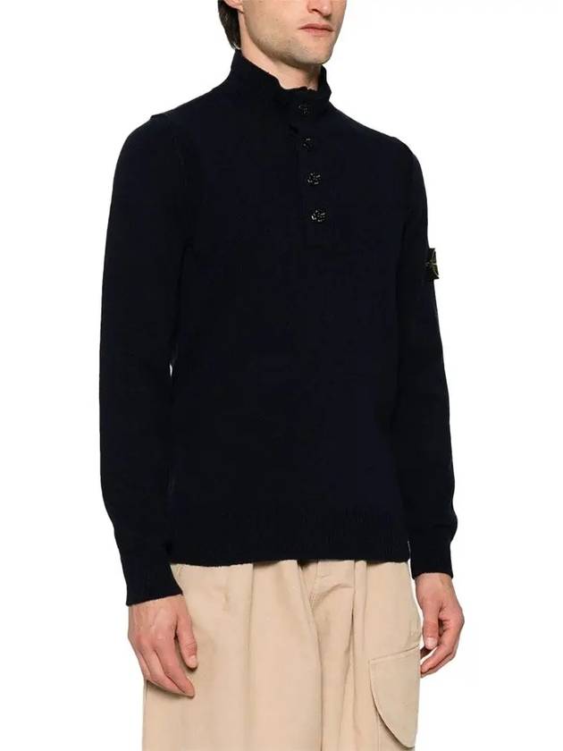 Wappen Patch Half Button Lambswool Knit Top Navy - STONE ISLAND - BALAAN 4