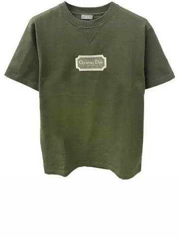 Frame logo embroidery round short sleeve t shirt casual quick fit khaki men s 270514 - DIOR - BALAAN 1