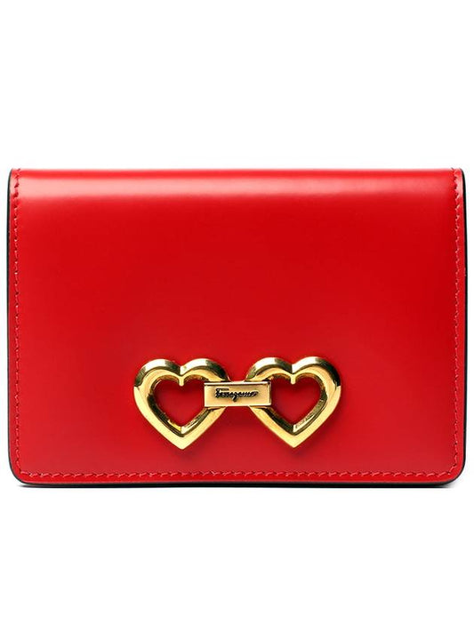 Heart Leather Card Wallet Lipstick Red - SALVATORE FERRAGAMO - BALAAN 2