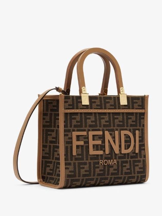 Sunshine FF Jacquard Fabric Small Tote Bag Brown - FENDI - BALAAN 3