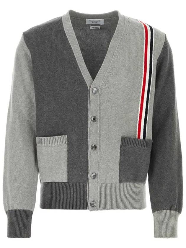 Fun Mix V-neck Cotton Cardigan Grey - THOM BROWNE - BALAAN 3