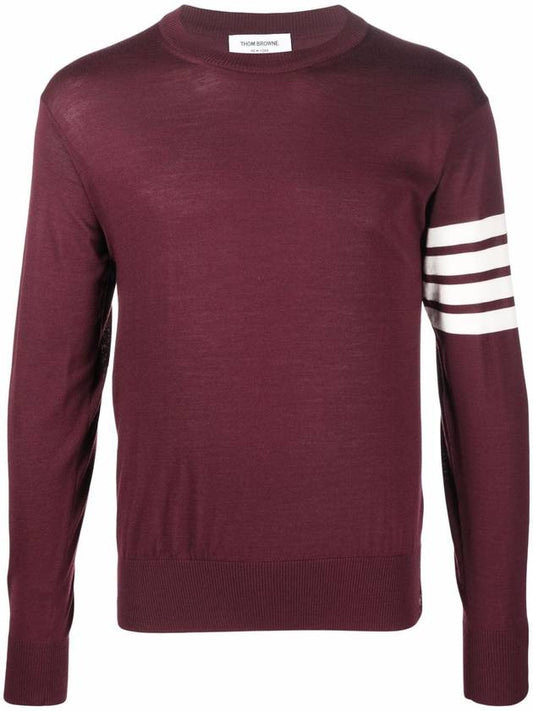 4 Bar Armband Classic Merino Wool Knit Top Burgundy - THOM BROWNE - BALAAN.