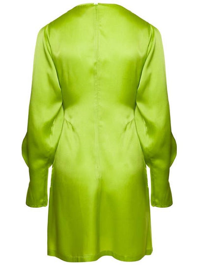 Lime Green Zoie Minidress V Neck Satin Effect In Silk Blend Woman - SEMI COUTURE - BALAAN 2