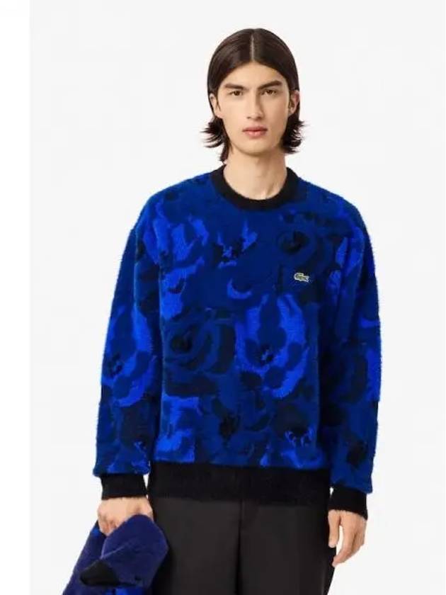 Fuzzy Floral Pattern Jacquard Sweater Navy - LACOSTE - BALAAN 2