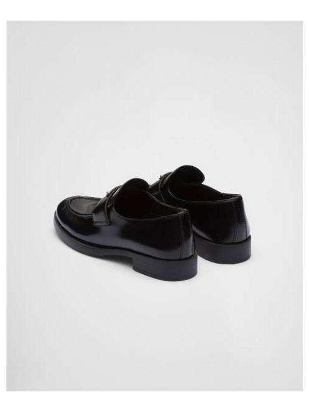 Triangle Logo Brush Leather Loafers Black - PRADA - BALAAN 5