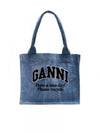 Embroidered Logo Canvas Large Tote Bag Blue - GANNI - BALAAN 2