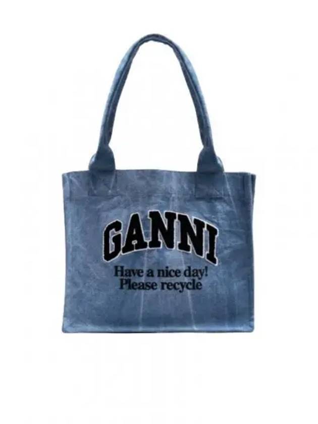 Embroidered Logo Canvas Large Tote Bag Blue - GANNI - BALAAN 2