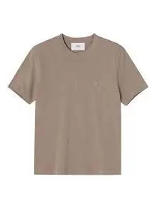 Tone On Tone Heart Logo Organic Cotton Short Sleeve T-Shirt Brown - AMI - BALAAN 2