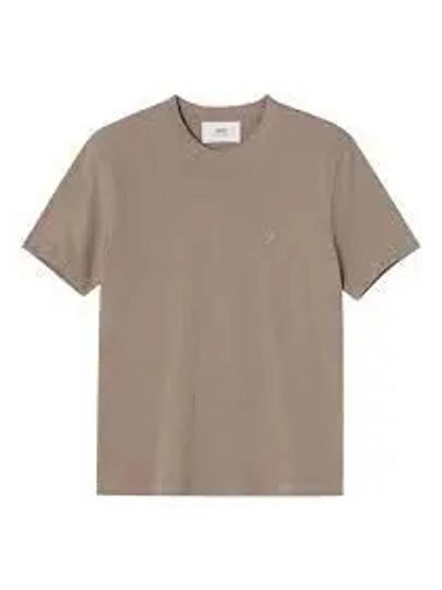 Tone On Tone Heart Logo Organic Cotton Short Sleeve T-Shirt Brown - AMI - BALAAN 2