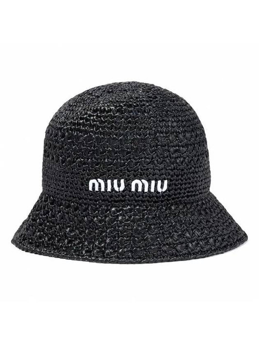 Women's Viscose Raffia Bucket Hat Black - MIU MIU - BALAAN 1