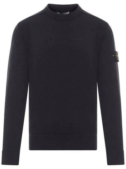 Compass Badge Crewneck Virgin Wool Knit Top Black - STONE ISLAND - BALAAN 2