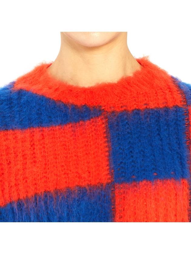 Women's Crew Neck Oversized Check Knit Top Orange - MSGM - BALAAN 7