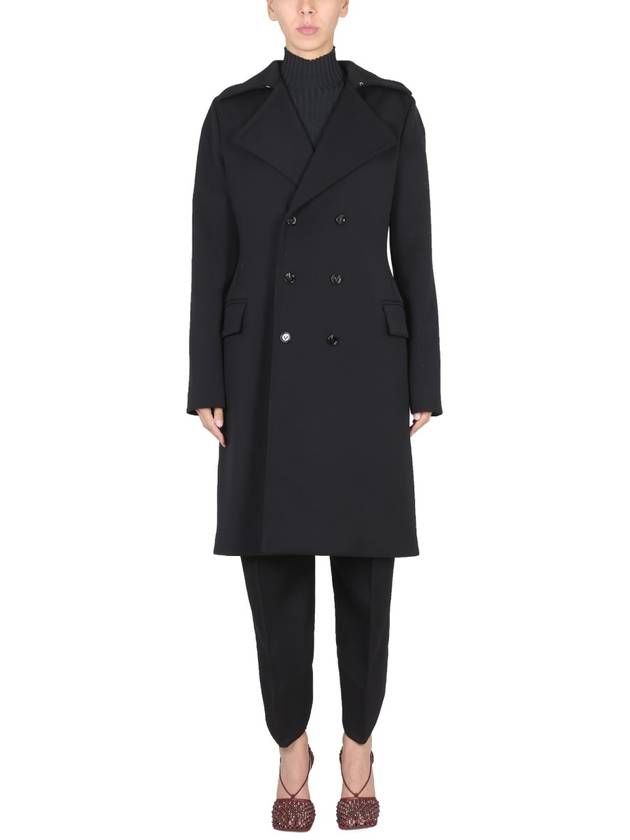 Women's Double Breasted Wool Coat Black - BOTTEGA VENETA - BALAAN 2