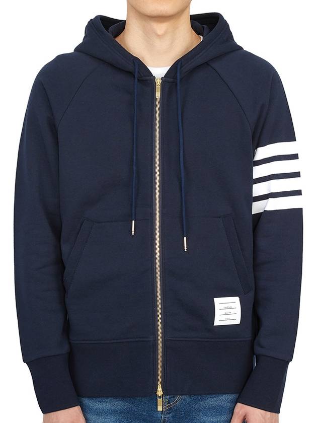 Engineered 4 Bar Diagonal Zip Up Hoodie Navy - THOM BROWNE - BALAAN 4