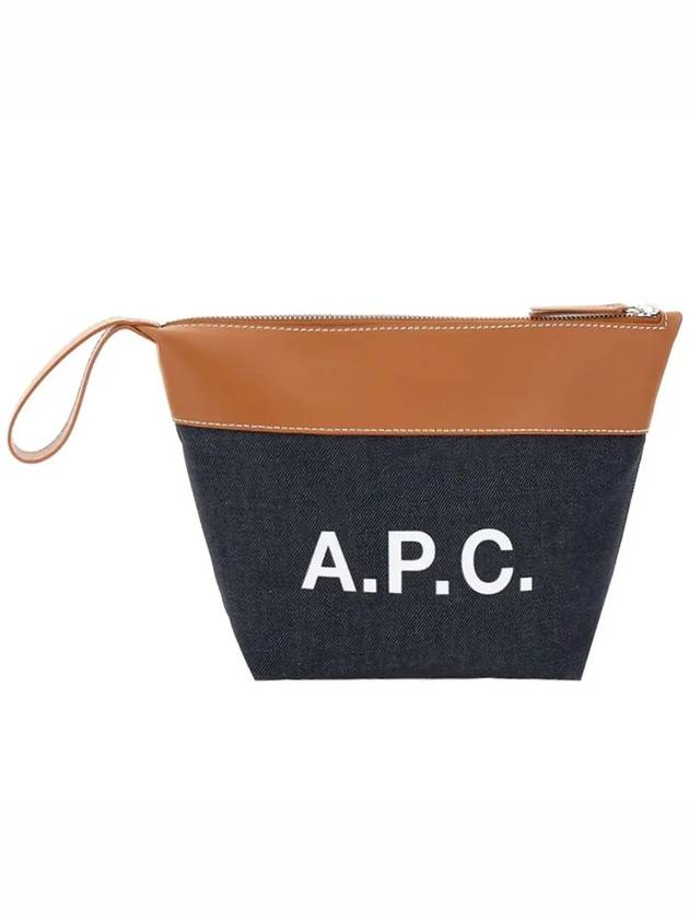 Axel Logo Denim Leather Pouch Bag Navy Brown - A.P.C. - BALAAN 2