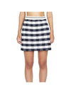 Gingham Inlay Stripe Side Pleat Skirt Navy - THOM BROWNE - BALAAN 1