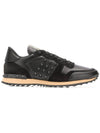 Rock Stud Low Top Sneakers Black - VALENTINO - BALAAN 1