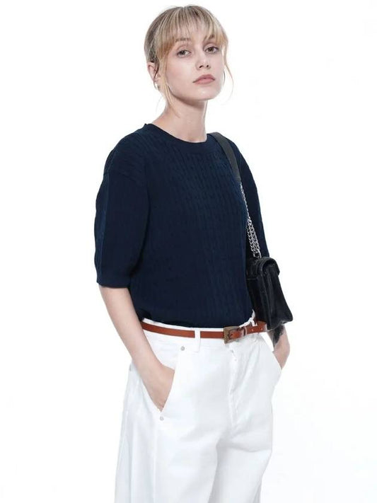 Women s LCRHK NY Linen Cable Round Half Knit Navy - CHANCE'S NOI - BALAAN 2