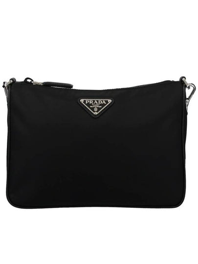 Triangle Logo Re-Nylon Saffiano Leather Shoulder Bag Black - PRADA - BALAAN 2