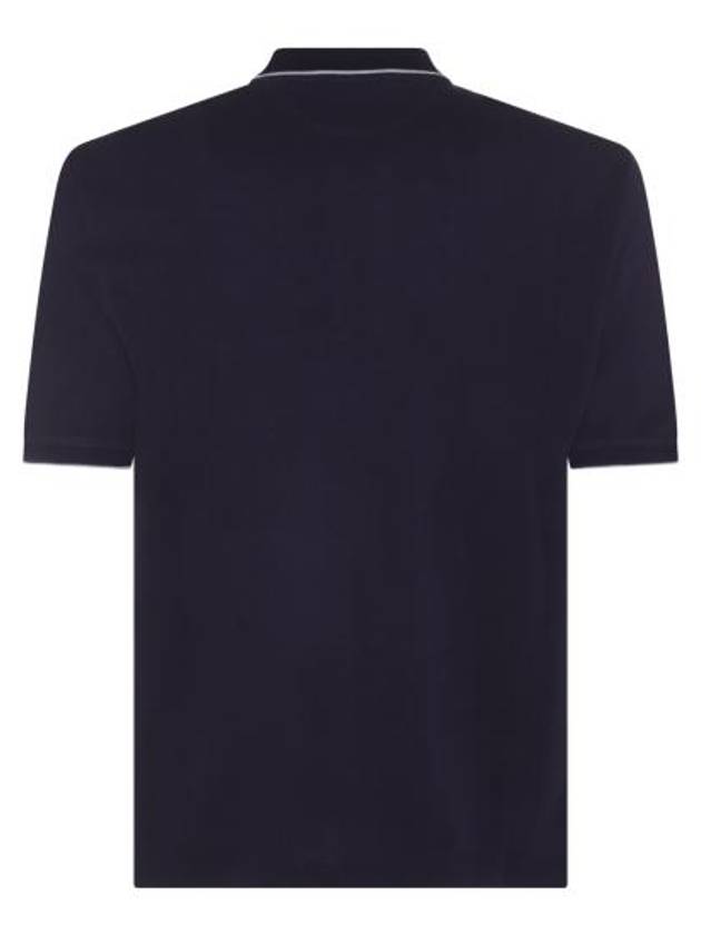 Embroidered Logo Short Sleeve Polo Shirt Navy - BRUNELLO CUCINELLI - BALAAN 3