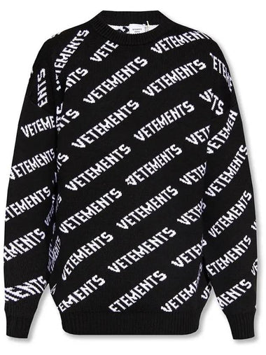 All-Over Diagonal Logo Knit Top Black - VETEMENTS - BALAAN 1