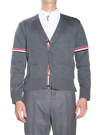 Stripe Armband Merino Wool Cardigan Grey - THOM BROWNE - BALAAN 2