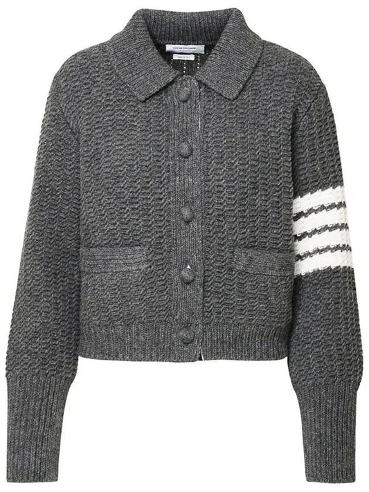 4 Bar Button Merino Wool Polo Cardigan Medium Grey - THOM BROWNE - BALAAN 2