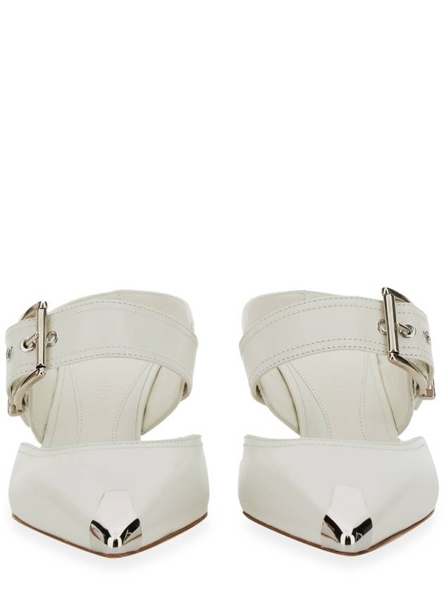 Silver Buckle Leather Mule Sandals Heel White - ALEXANDER MCQUEEN - BALAAN 4