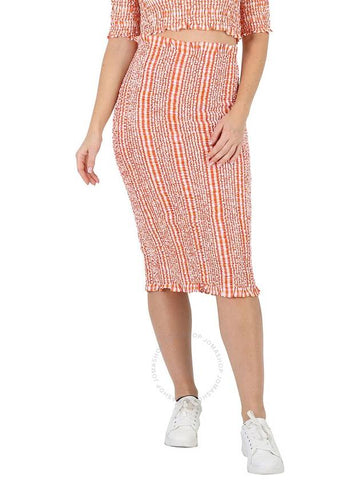 Kenzo Ladies Medium Orange Check Ruched Midi Skirt, Size Large - KENZO - BALAAN 1