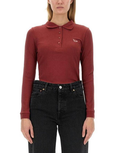 Maison Kitsune Logo Slim Fit Long Sleeve Pk Shirt Bordeaux - MAISON KITSUNE - BALAAN 1