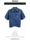 Triangle logo pocket short sleeve denim shirt light blue men s jacket GEC067 15N1 F0V3N - PRADA - BALAAN 3