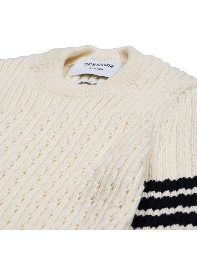 4 Bar Pointelle Knit Top White - THOM BROWNE - BALAAN 4